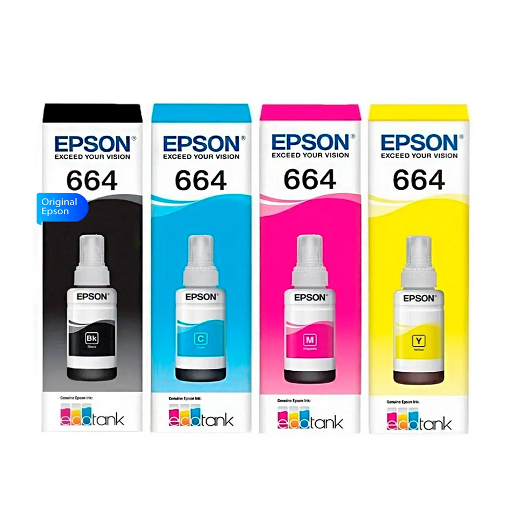 Kit de Tinta Epson T664 compatible L200-L300-L455-L565 Original